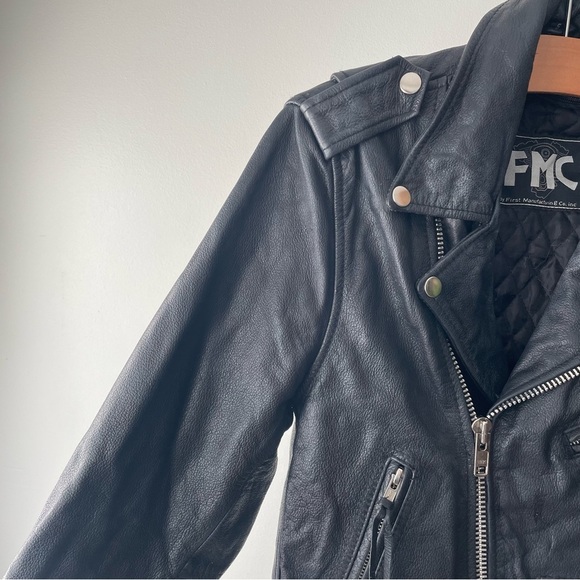 Vintage FMC Genuine 100% Leather Biker Moto Jacket 90s Black Womens Small - Picture 9 of 16